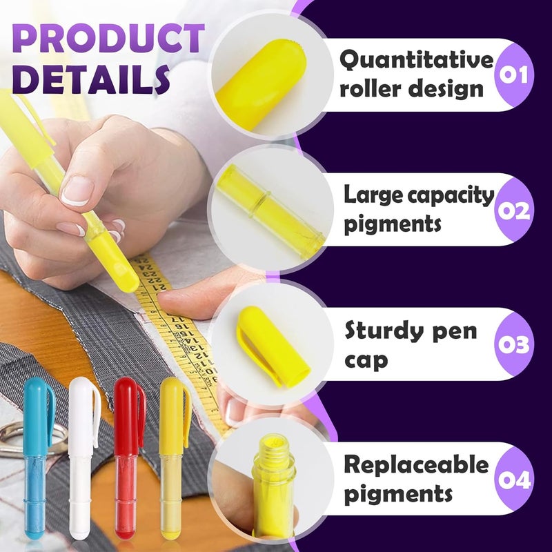 chaseroad 4PCS Sewing Chalk for Fabric, Wipeable and Washable Fabric Chalk for Sewing, Tailors Chalk for Fabric Etailed Marking on Fabrics, Cottons, Leathers - Blue, White, Red, Yellow - Image 4